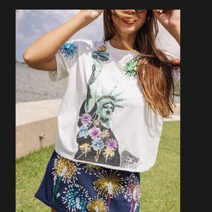 QUEEN OF SPARKLES White Tee with Colorful Fireworks